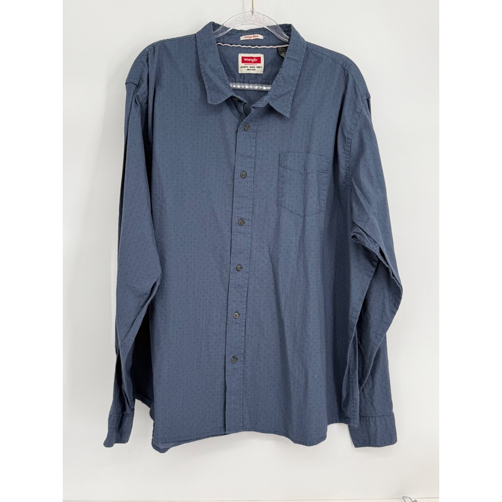 Wrangler Mens Sz 3XL Blue Vintage Wash Cotton Long Sleeve Button Down Shirt‎